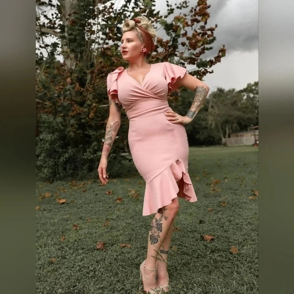 NWT Knitee pink deep V neck size large women's dress - Picture 6 of 6